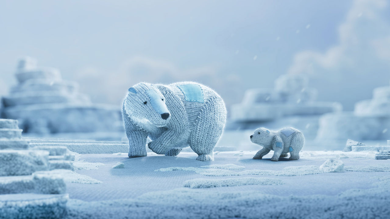 Patched, knitted polar bears